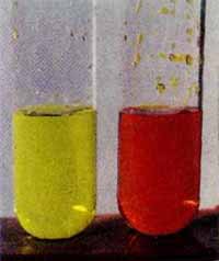 Chromate (yellow) and potassium bichromate (red)